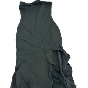 SHEIN Maxi Fitted Flowy Detailed Strapless Slit Women's Black Maxi Dress